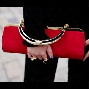 BALMAIN & H&M Red Suede Clutch Bag -one-of-a-kind!